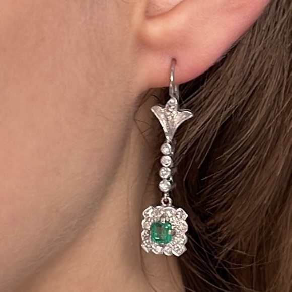 Diamonds real and emeralds 10k real solid‎ gold earrings​ - Picture 1 of 11